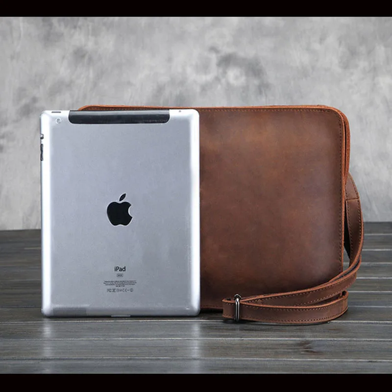 Портфель crazy horse мужской кожаный для iPad деловой саквояж на плечо сумка конверт из