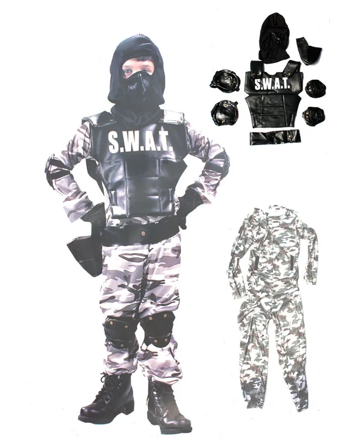 

children kid halloween party performance Camouflage S.W.A.T Special Weapons And Tactics policeman clothing pecial Forces costume