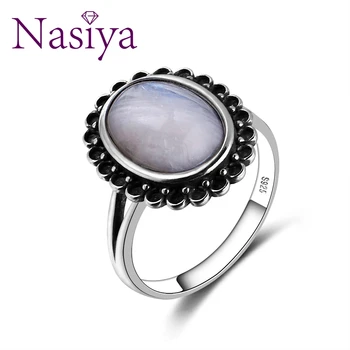 

Nasiya 2019 New Gemstones Rings For Women 10x14MM Big Oval Natural Moonstones 925 Silver Jewelry Weeding Anniversary Party Gifts