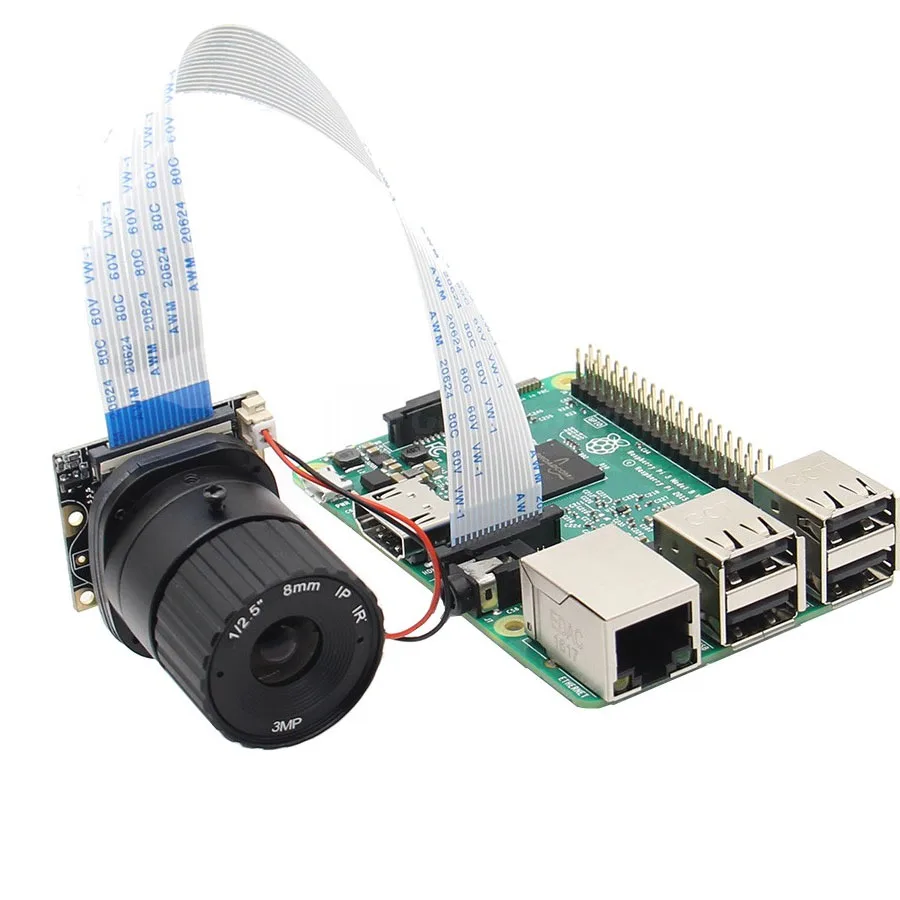 Raspberry Pi 3 Model B + IR CUT камера 4 мм Регулируемая фокусная ночного видения веб 2 ИК лампы