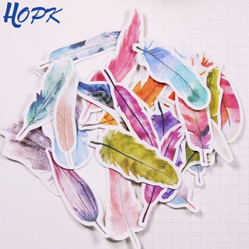 

24 Pcs/Pack Cute Colored Feather Leaf Scrapbooking Stickers DIY Craft Decoracion Journal Photo Albums Decoration Sticker