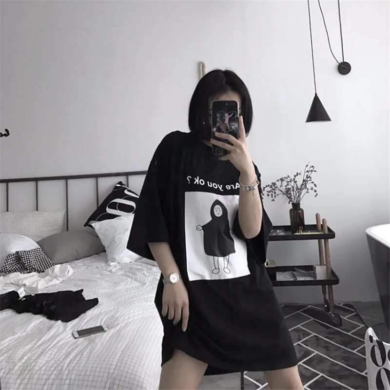 2019 Summer Korean Harajuku Black T-shirts Women Korean Ulzzang Cartoon Graphic Cute Female T Shirt Spring Comic Anime Tee Tops 2019 Summer Korean Harajuku Black T-shirts Women Korean Ulzzang Cartoon Graphic Cute Female T Shirt Spring Comic Anime Tee Tops