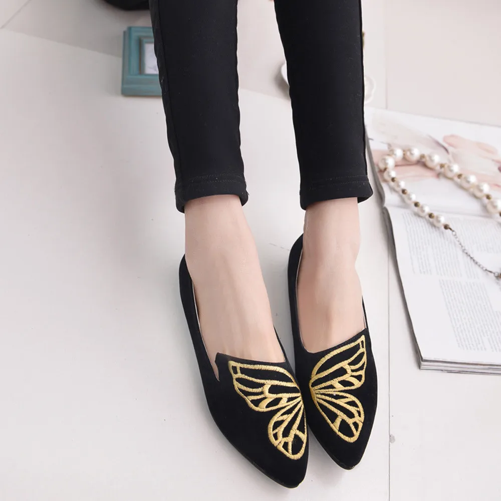 Women's Flats Ladies Embroidery Butterfly Suede Shoes Soft Slip-On Casual Shoes summer sandals women sandals flat casual shoes