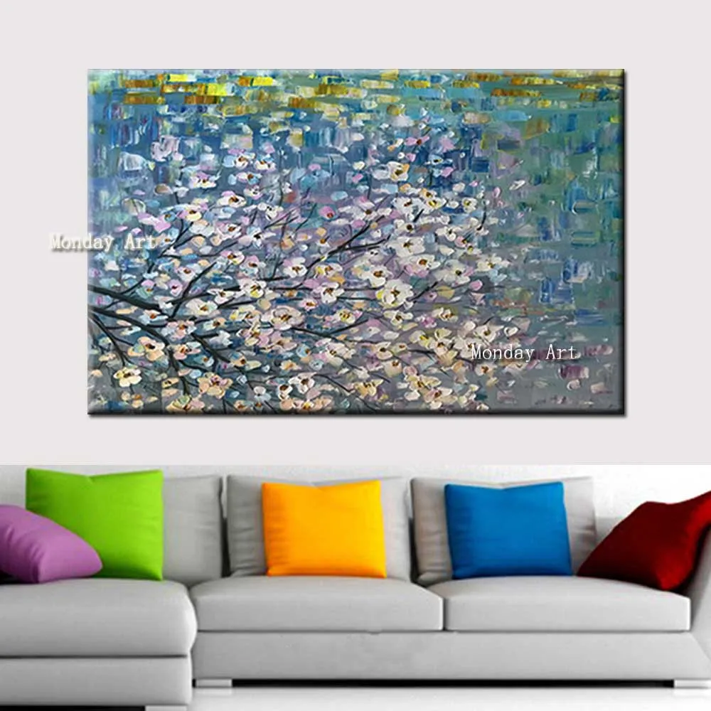 Hand-Painted-Canvas-Oil-Painting-Thick-Impasto-Pink-Flower-Tree-Wall-Canvas-Picture-Living-Room-Home (4)