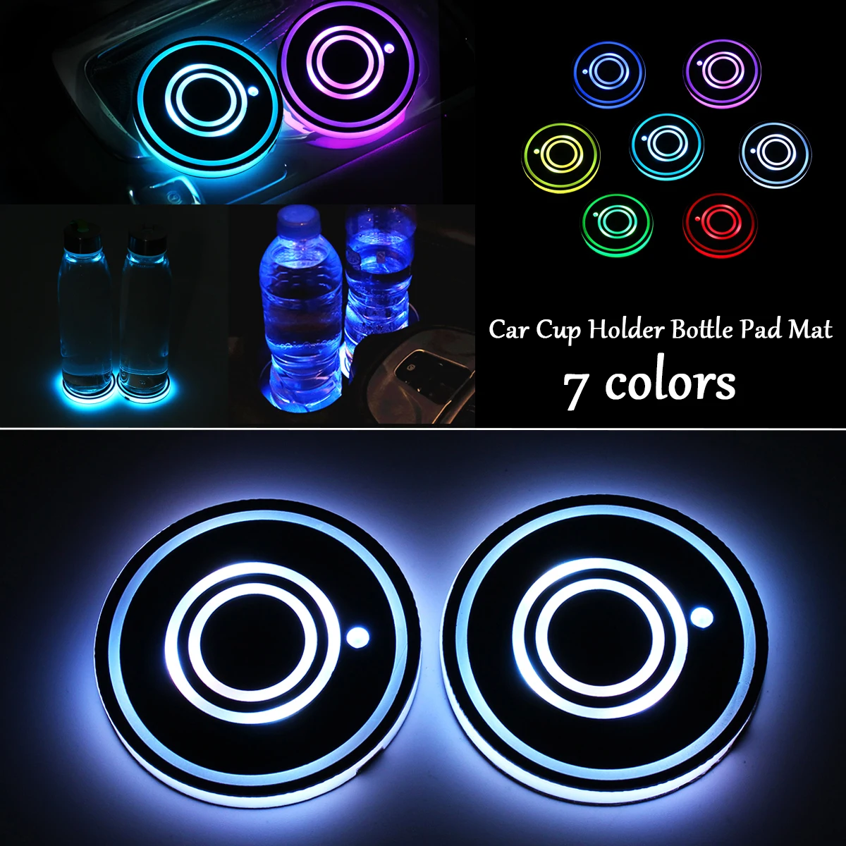 2x for PEUGEOT LED Car Cup Holder Pad Mat Automobiles Atmosphere Lights Colorful