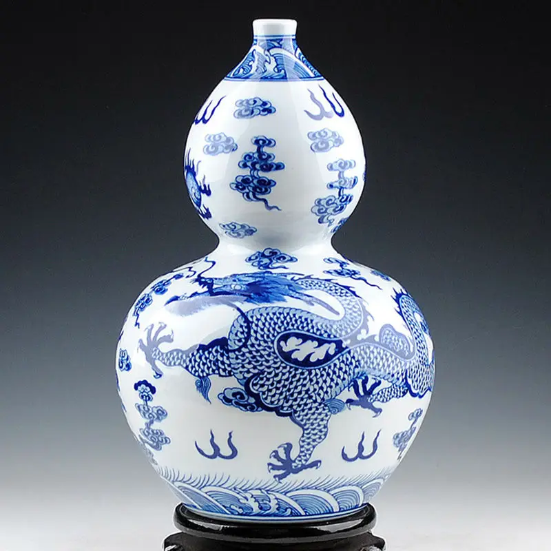 Blue and White Porcelain Gragon Totem Decoration Traditional Chinese