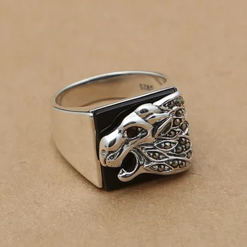 

925 Silver Jewelry Black Onyx domineering wide ring
