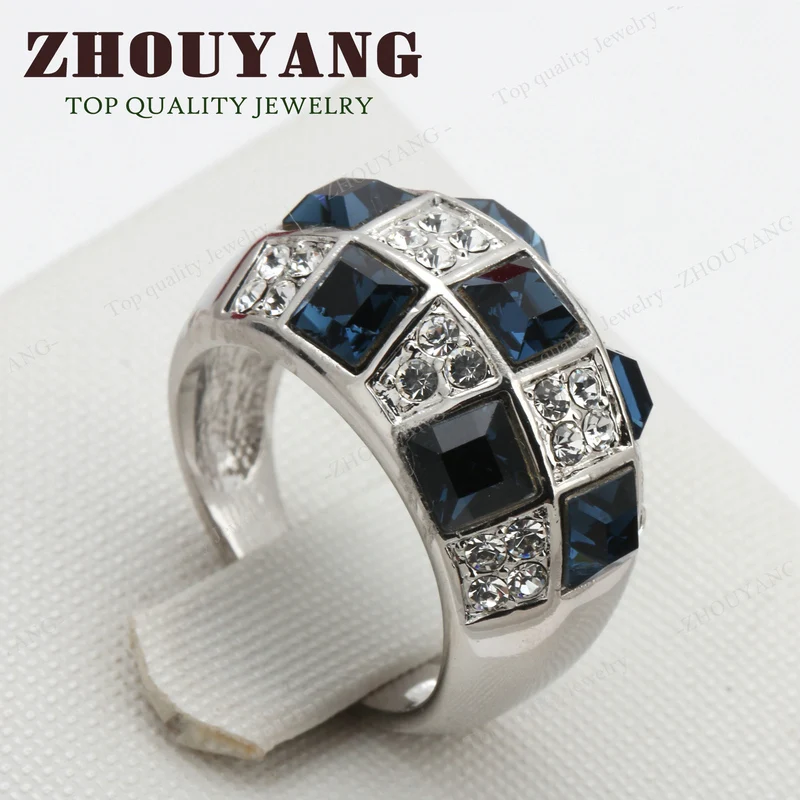 

ZHOUYANG Top Quality ZYR032 Silver Color Ring Jewelry Crystals From Austria Full Size Wholesale