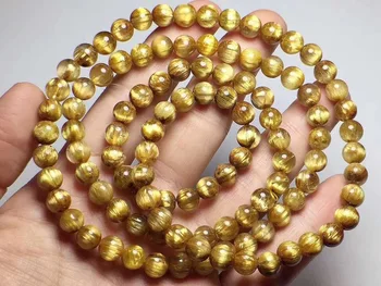 

7.8mm Genuine Natural Rutilated Titanium Quartz Bracelet Woman Man Brazil Cat Eye Effect Round Beads Crystal Lucky Stone Jewelry