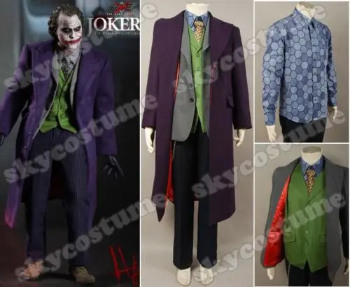 batman the dark knight joker cosplay costume halloween outfit trench coat blazer pants vest shirt tie