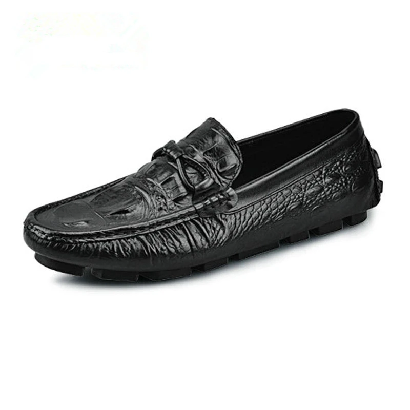 Мужские мокасины из натуральной кожи с тиснением под крокодиловую кожу; Мокасины без шнуровки; лоферы; повседневная обувь для вождения в деловом стиле - Цвет: Black 011