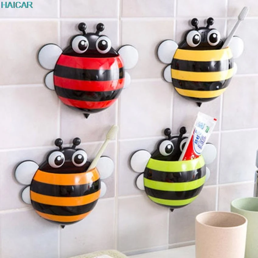 

Cute Creative Bee Pattern Toothbrush Holder Wall Mounted Toothpaste Storage Rack Bathroom Pendant Levert Dropship 3MAR29