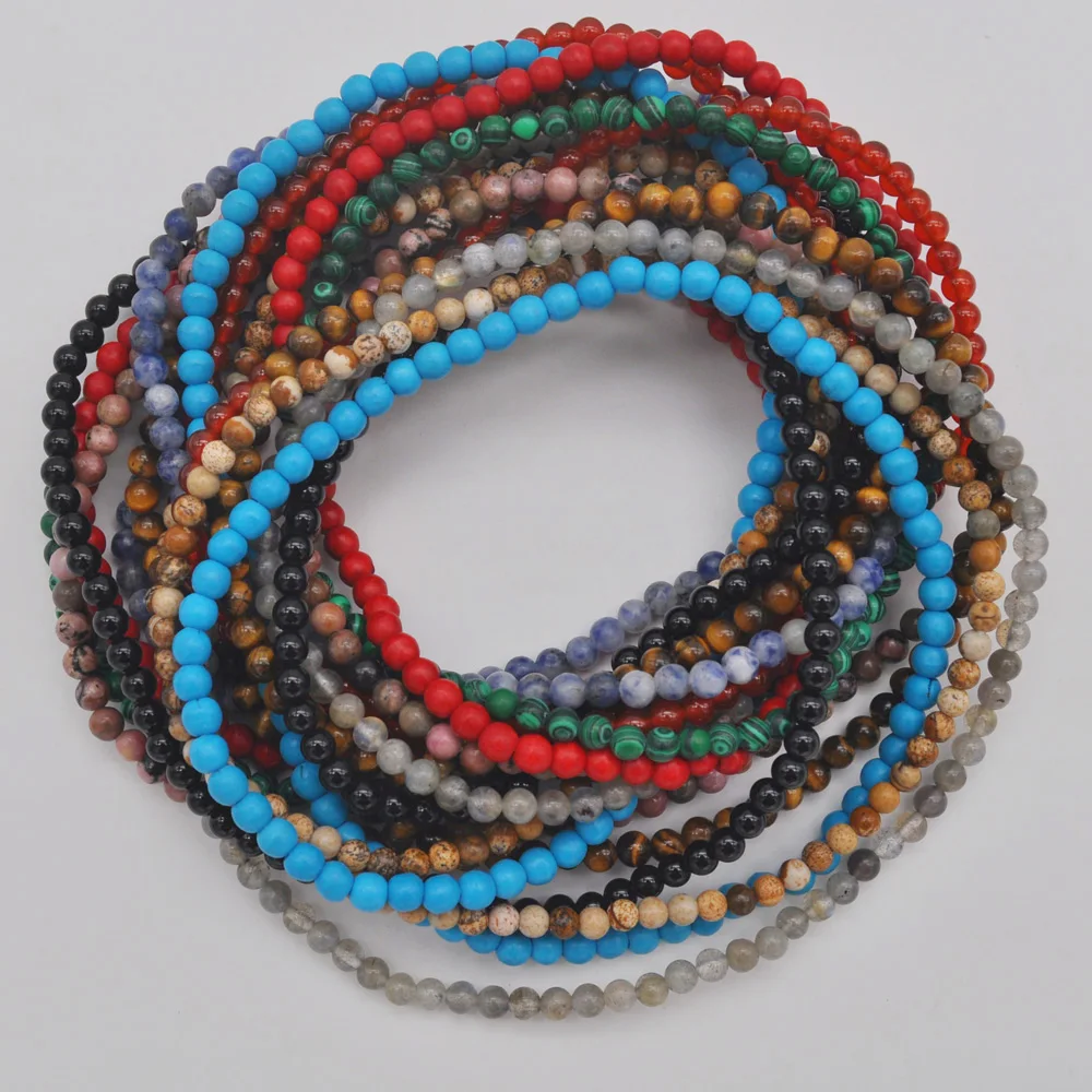 Bracelet En Perles De Labrumen, Œil De Tigre, Turquoise, Grenat, Malachite Verte, Sodalite, 4Mm, 22 Pouces, Pour Femme, Cadeau