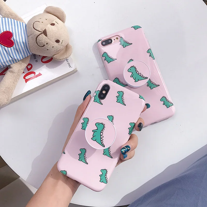 

Lovely baby dinosaur phone cases For iphone 8 case airbag bracket Grip cover For iphone6 6s 7 8plus X XS XR XS MAX Stand holder