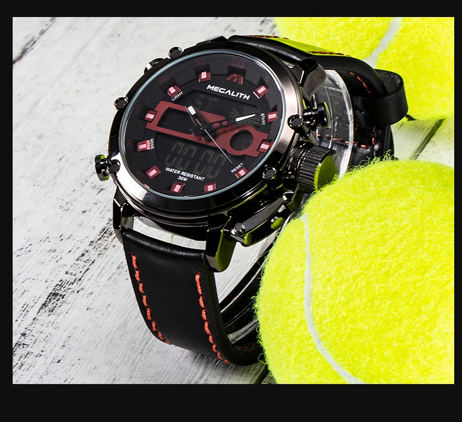 MEGALITH, модные мужские спортивные кварцевые часы, двойной дисплей, аналоговый цифровой светодиодный, электронные наручные часы, водонепроницаемые военные часы для мужчин