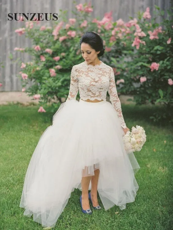 crop top and tulle skirt wedding dress