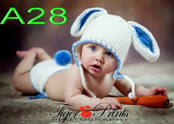 Online Freies Verschiffen, 50 Satz Baby Handgemachte HĂ€kelarbeit WeiĂ Kaninchen Hut Mit Windel Abdeckung/Shorts FĂŒr Newborn Foto Prop NB-3M 100% Baumwolle