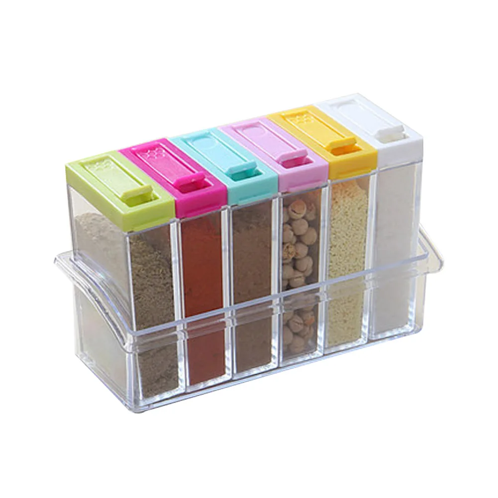 

6Pcs Seasoning Box Transparent Colorful Lid Spice Jar MSG Sesame Sugar Salt Can Condiment Cruet Storage Can Kitchen Tool Dropshi
