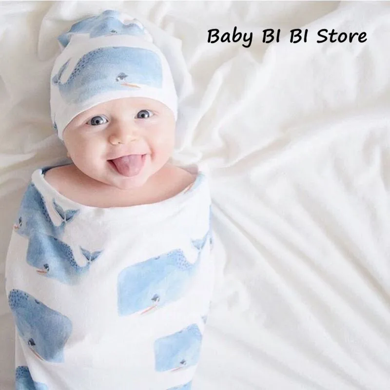 

Newborn Baby Sleeping Bag Hat Set Fashion Printed Color Cute Infant Child Anti-kick Swaddle Wrap Hats Photography Props