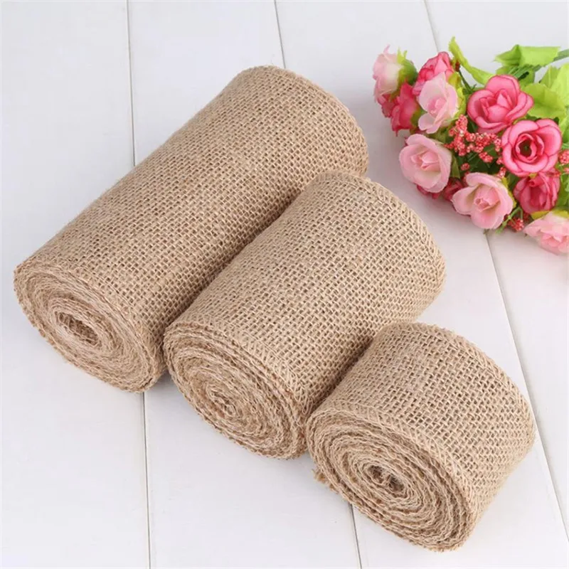 

Natural Burlap Ribbon Roll 10m/roll 5cm/10cm/15cm width jute ribbon for rustic wedding decor table runner chair sashes