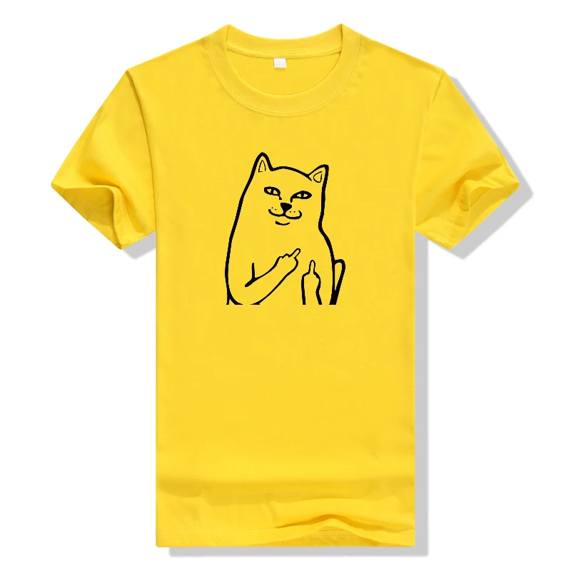 

Women Print Middle Finger Pocket Funny Cat T-shirt summer casual Cotton Couple tees tops clothing gray white black Tops