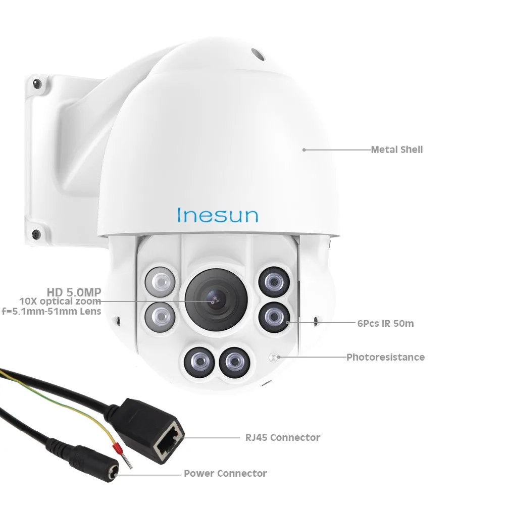 Inesun наружная PTZ IP камера безопасности 2MP 5MP Super HD Pan Tilt 10X Zoom водонепроницаемая Поддержка ИК ночного видения Обнаружение движения