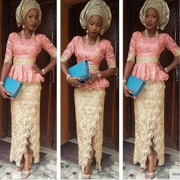 

African Lace Evening Gowns Dress Appliques Elegant Long Formal Dress Peplum Formal Party Dress Half Sleeves robe de soiree 2019