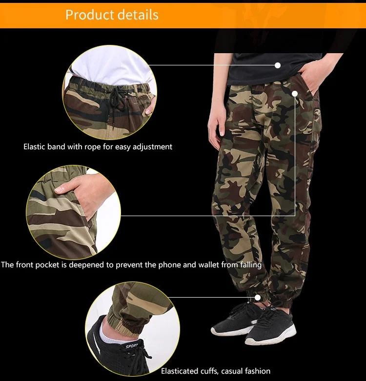 Новый 2018 Для мужчин с Jogger осенние узкие штаны-шаровары Для мужчин военный камуфляж брюки свободные удобные брюки Камо бегунов
