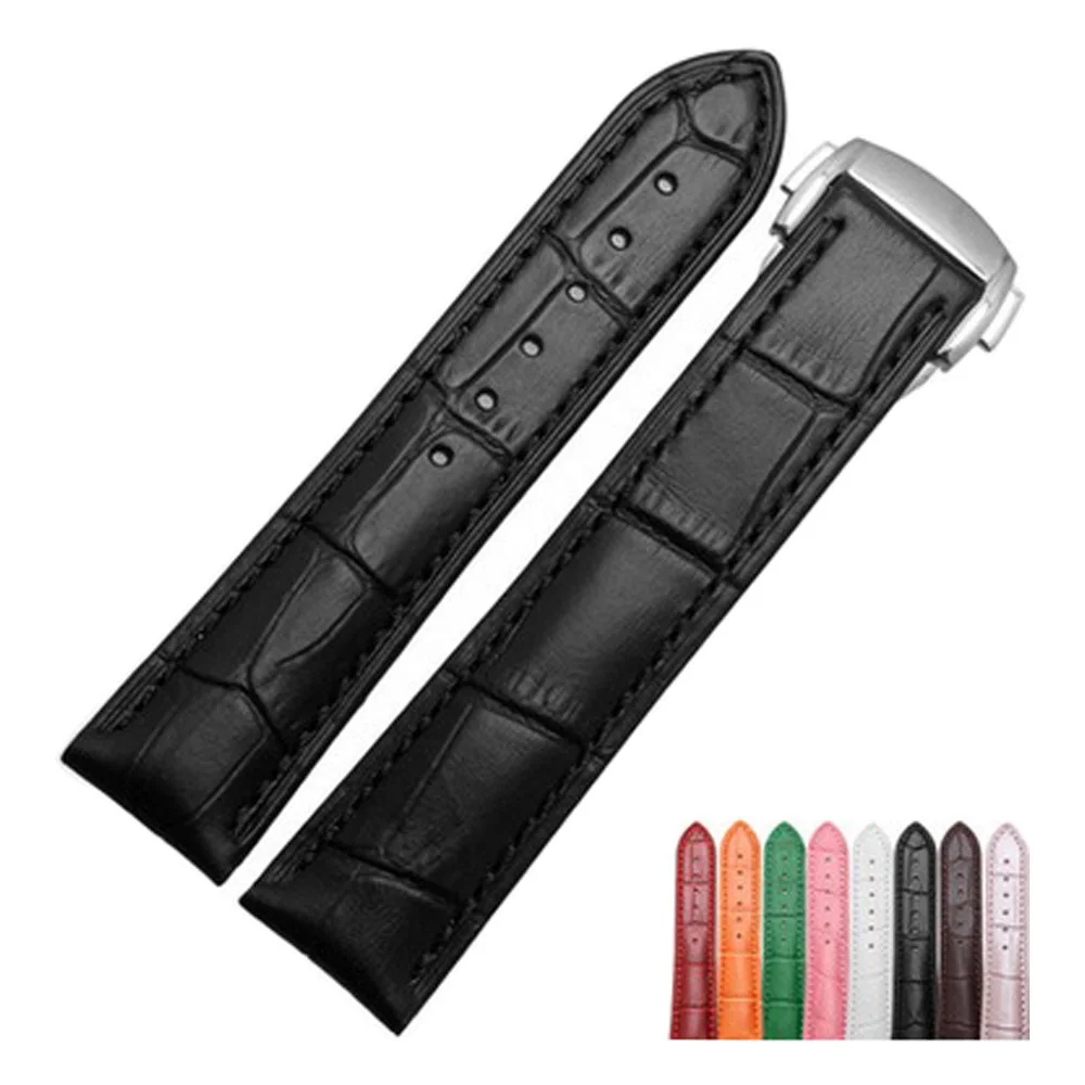 

18mm Stainless Steel Buckle Watch Bracelet Strap Genuine Leather Strap for Omega Watchband replace + Tool