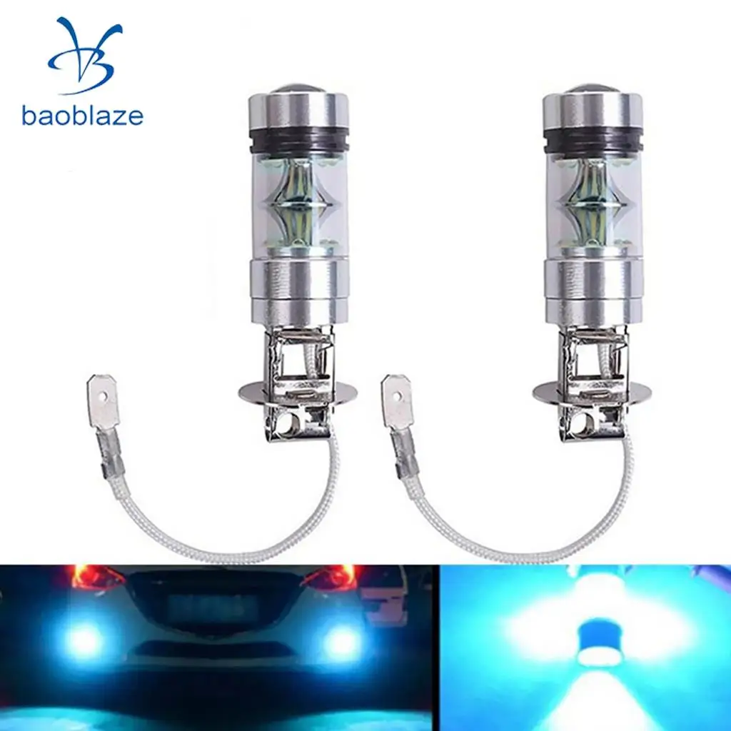 2pcs H3 8000K 100W High Power LED Foglights Daytime Running Bulbs Ice Blue