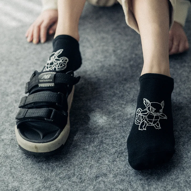 Носки с 3D принтом Покемон унисекс пара летние невидимые носки Модные уличные Harajuku черные и белые короткие носки
