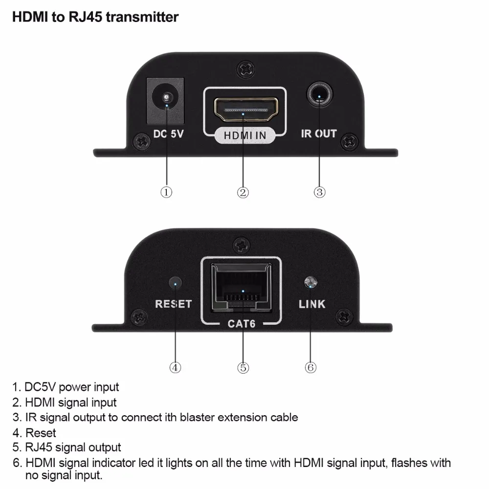 Excelvan LKV372A HDMI Extender Transmitter HD 1080P TXRX 60M with IR Control CAT6 RJ45 Signal Network Ethernet Cable Support 3D (5)