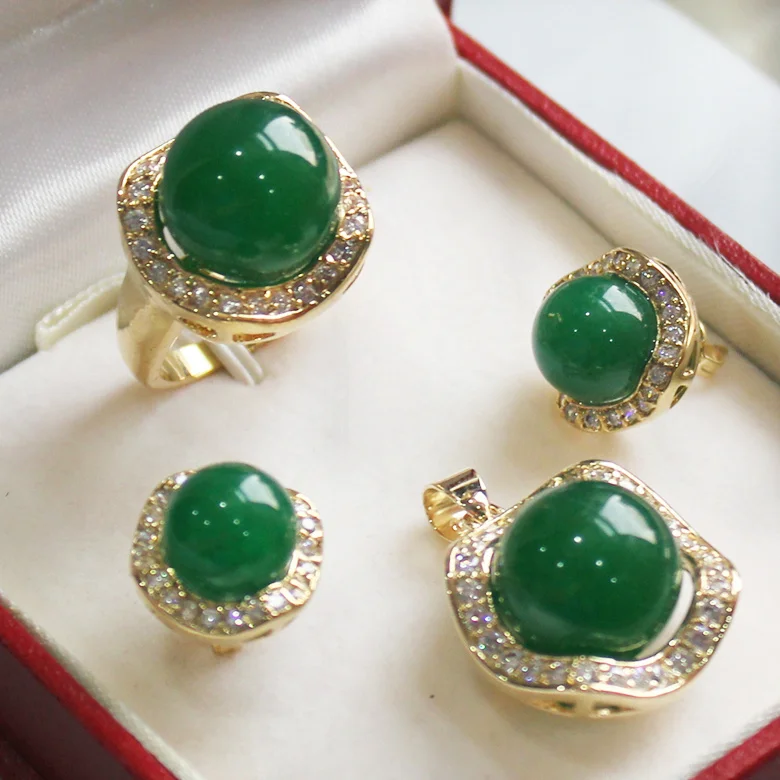 

hot sell new - shipping set 0052 Jade pendant(14mm), earing(10mm), , ring(14mm) set