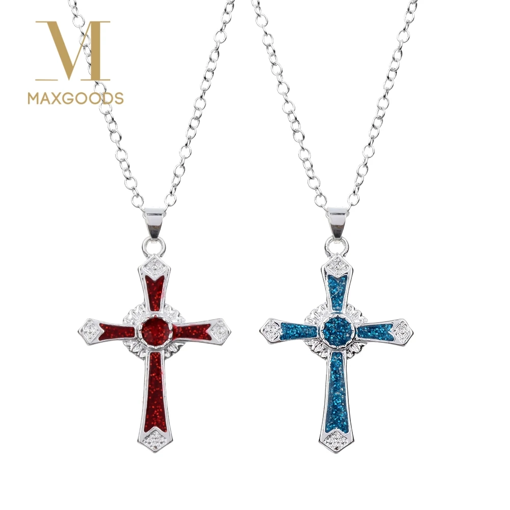 Buy 1Pcs Fashion Blue Opal Cross Pendant Necklace for