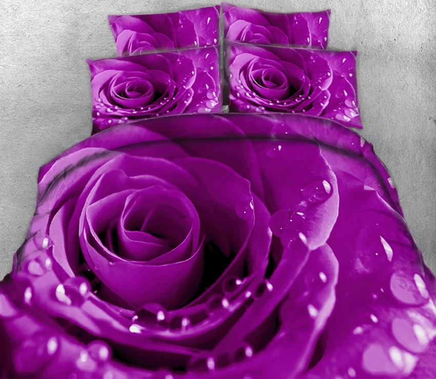 

Purple rose flower 3d effect photo bed linen can be customized photo pattern