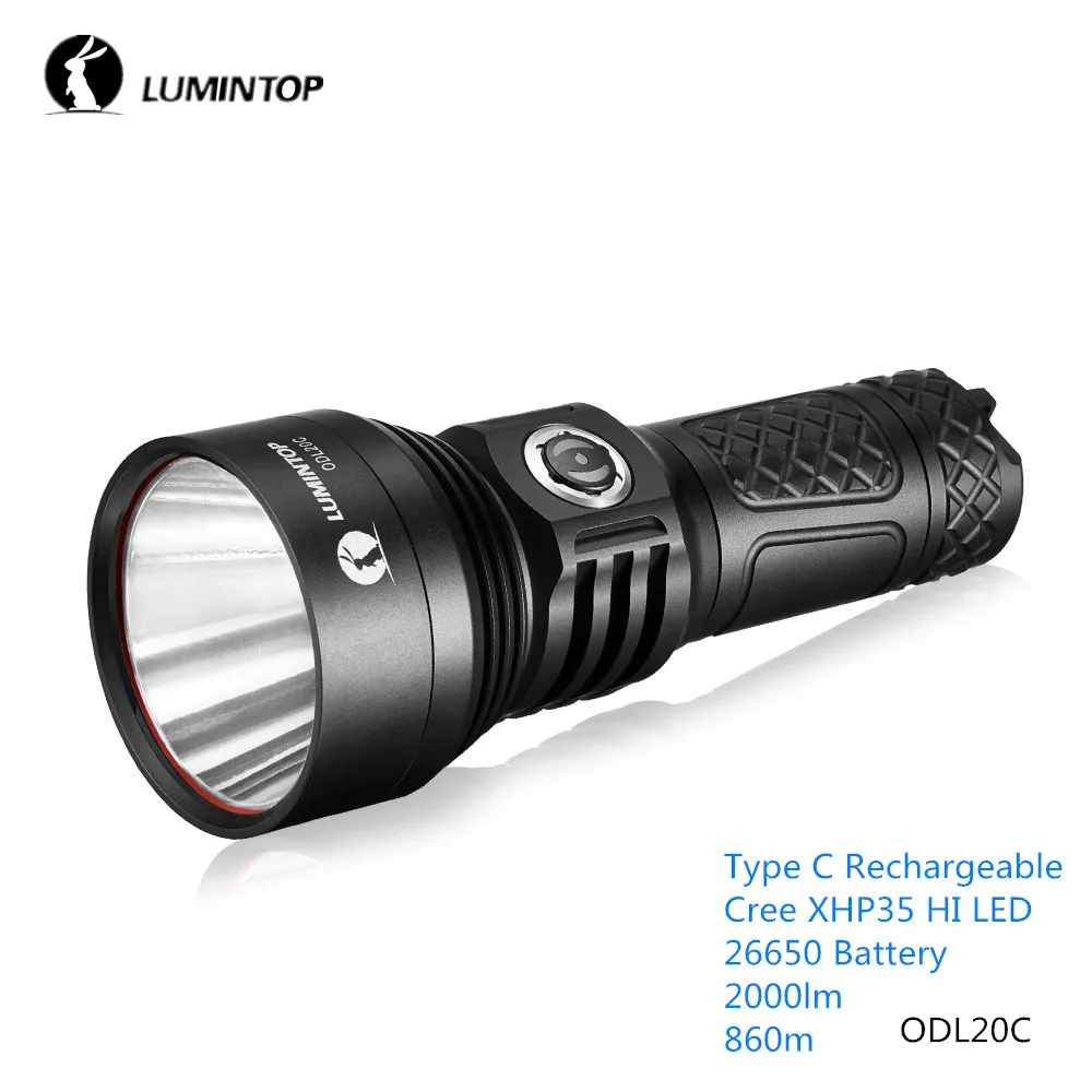 LuminTop ODL20C большой диапазон бросок Тип C USB перезаряжаемые фонарики Cree XHP35 LED 18650 26650
