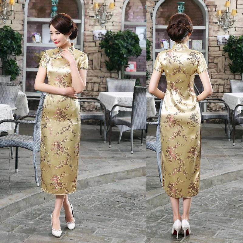 Черный, красный китайское традиционное платье Для женщин Cheongsam Qipao летние шорты рукавом длинное платье цветок размеры S M L XL XXL 3XL 020204