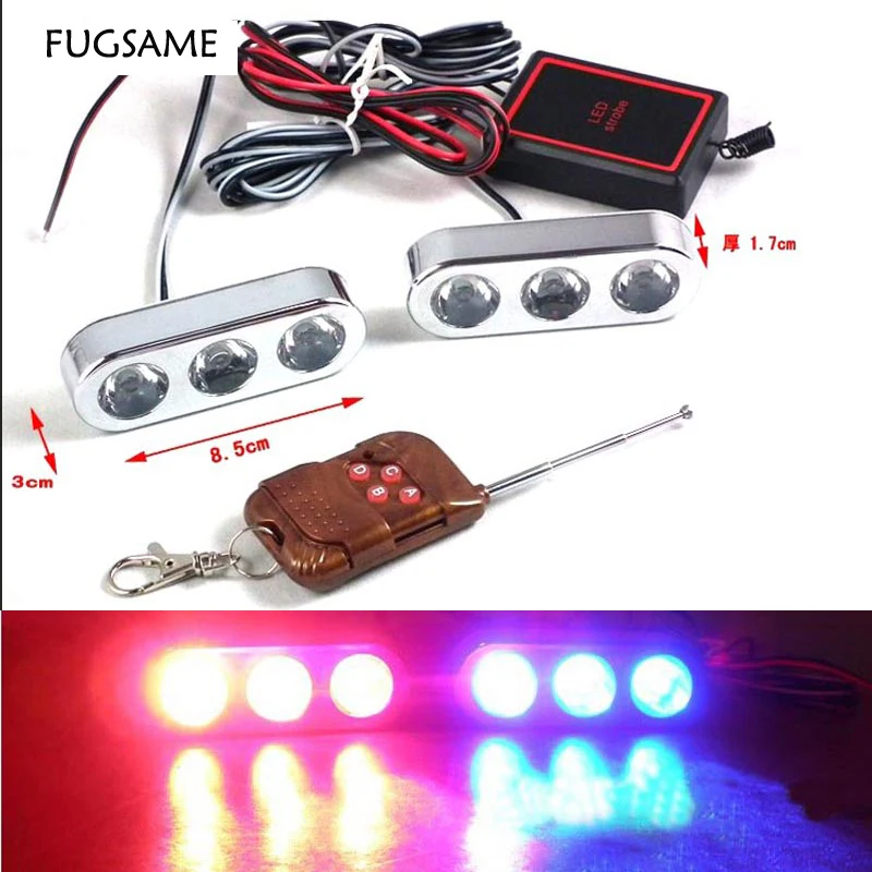 

FUGSAME Car Truck Strobe Emergency Warning Light for Deck Dash wireless remote control Daytime Running light DRL 3LED*2 6led