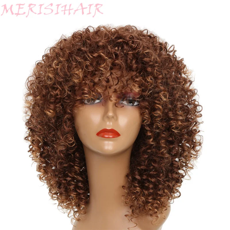MERISI HAIR Short Curly Brown Color Wigs For Black Women Sythetic High Temperature Synthetic Hair1 (1)