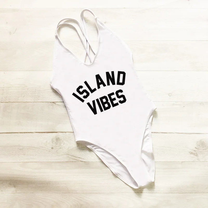 Мама Детские купальники Для женщин Одна деталь купальник Island Vibes Письмо печати Монокини сексуальное боди Пляжная Детская одежда Детский ванный комплект