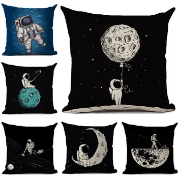 

Cartoon Astronaut Cushion Cover UFO Linen Pillow Cover Case Car Sofa Decorative Throw Pillows Home Decoration Pillow Case