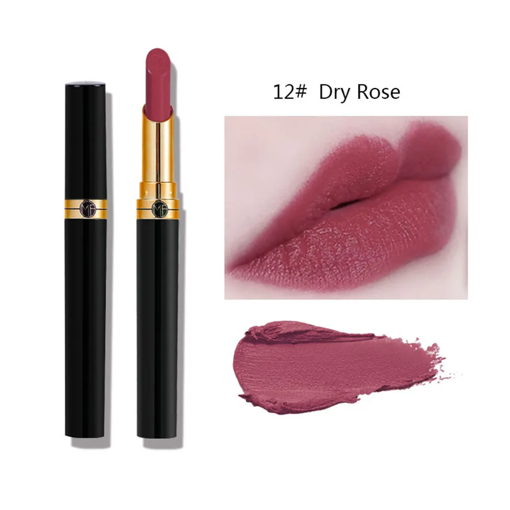 

12 Colors Matte Velvet Lipstick Glossy Lasting Waterproof Black Gold Tube Nude Lip Tint Batom Cosmetic Maquiagem TSLM2