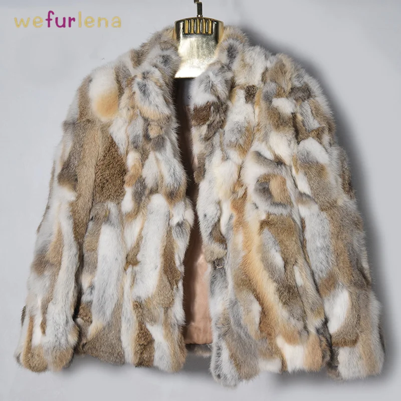 2017 New Women Natural Rabbit Fur Coats Female Stand Collar Real Rex