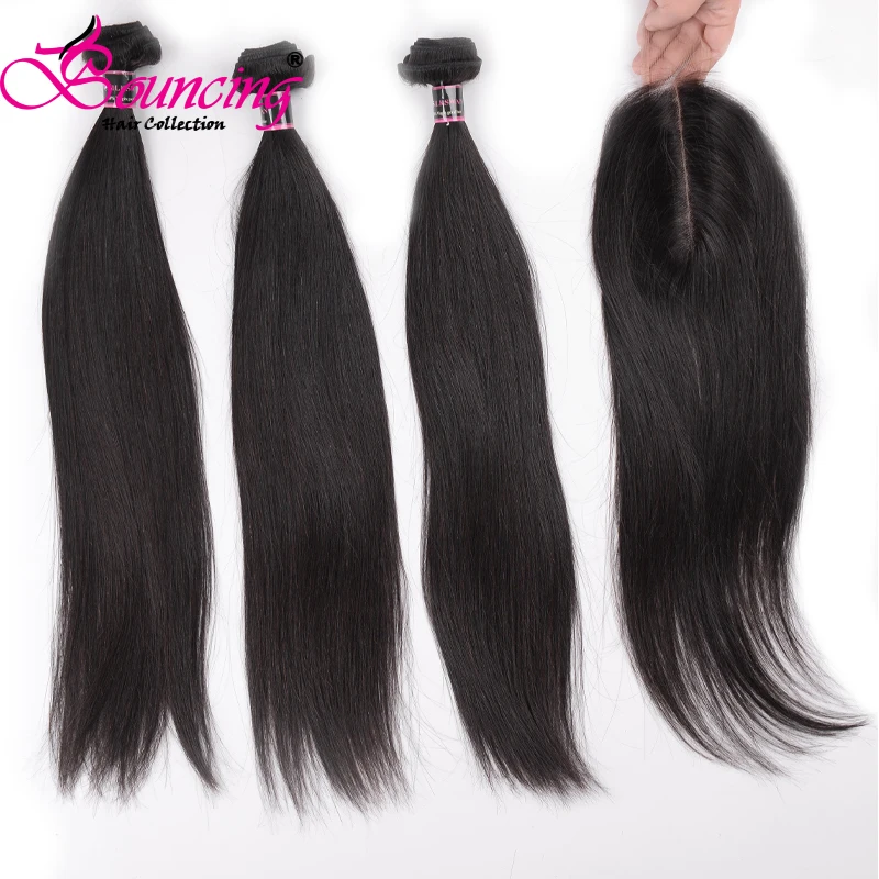 

Kim K Closure 2x6 Lace Closure With 3 Bundles Human Hair Extensions Peruvian Remy Straight Human Hair Bouncing Hair