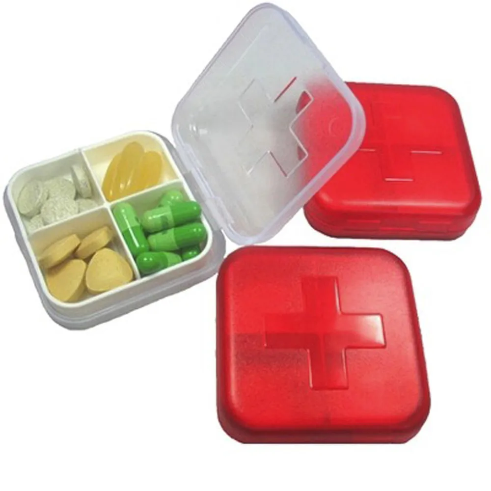 

2018 New Portable Square Portable Kit Mini Kit Portable Small Kit Cute Four Grid Sub Box Container High Quality Cute Pill Box