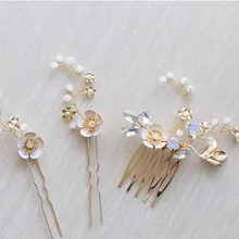 Jonnafe, красивые золотые заколки для волос в виде цветка, свадебный набор расчесок с кристаллами, свадебные украшения для волос, аксессуары на булавке, женские головные уборы