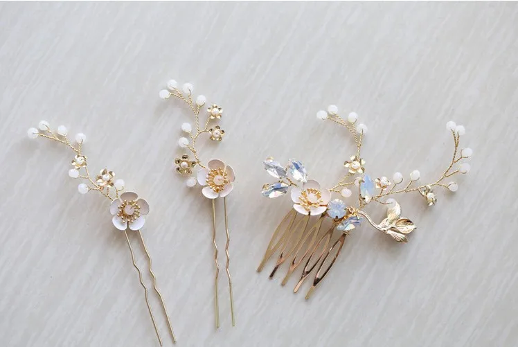 Jonnafe Jonnafe Pretty Gold Flower Hair Pins Bridal Comb Set