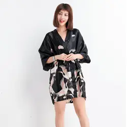 Новые женские с принтом животных одеяние район Для женщин халат-кимоно платье гейши Bat рукава Ночная рубашка черный рубашки Повседневное