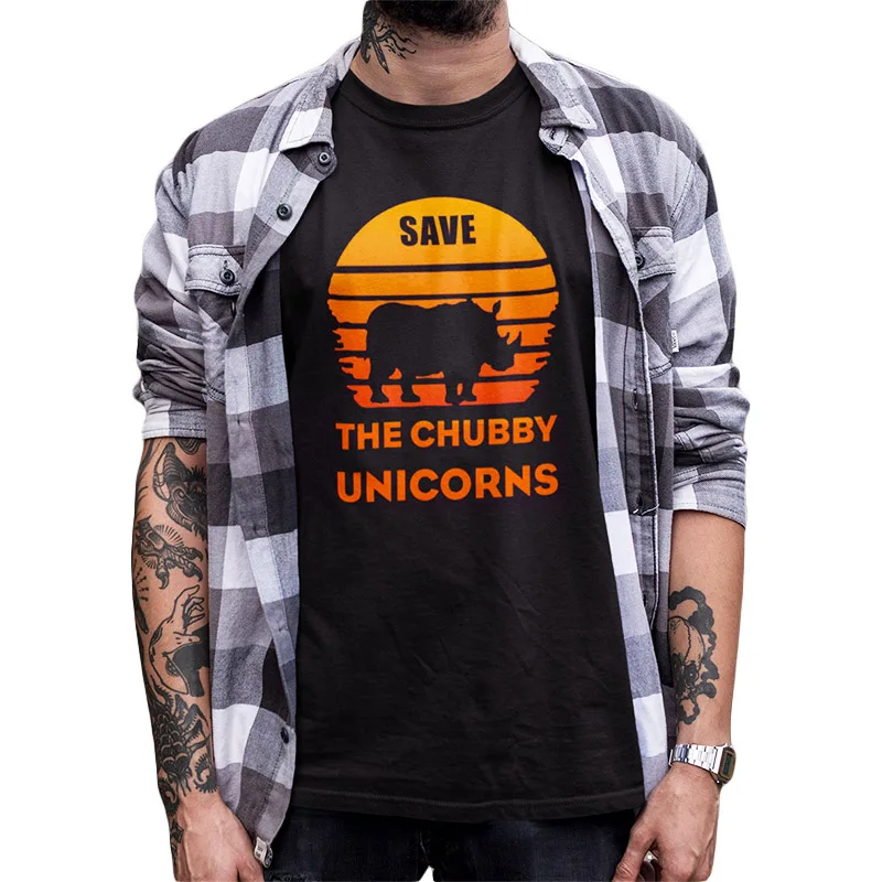 Proteger rinoceronte Camiseta salvar Chubby unicornios los hombres camisetas amor ecosistema algodón de alta calidad Camiseta negro blanco Tops