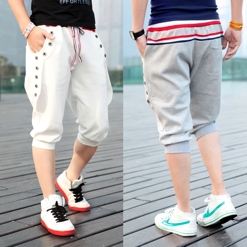 Personalized button fashion stripe slim design short trousers male casual  pants sports pants capris|pants motocross|pants risepants sets - AliExpress